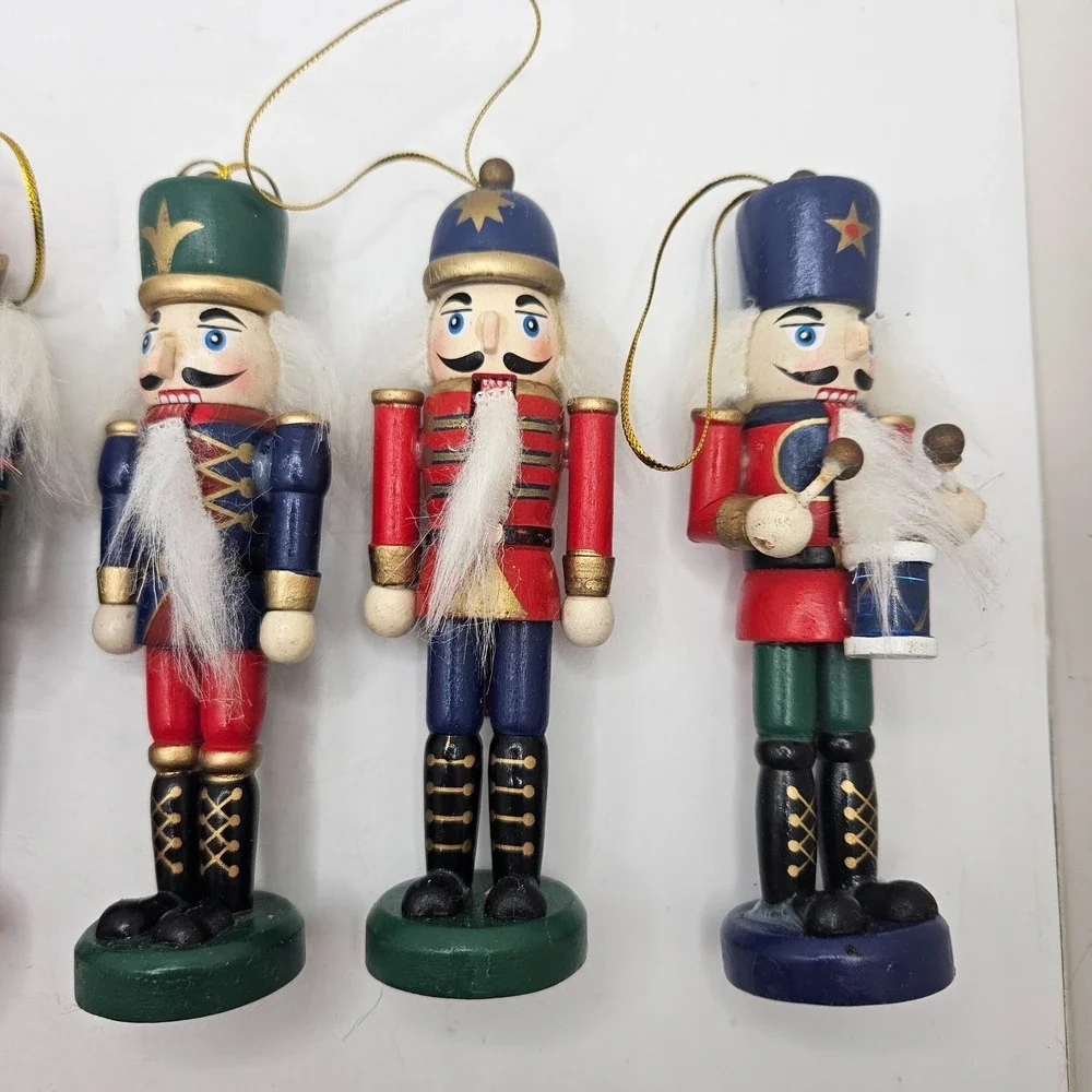 Lot of 5 Wooden Nutcracker Christmas Ornaments 4.5